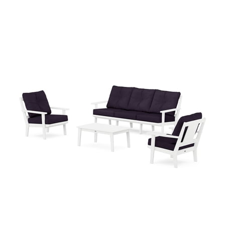 POLYWOOD® Prairie 4-Piece Deep Seating Set with Sofa in White / Navy Linen