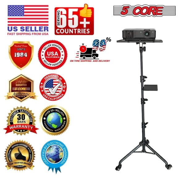 Projector Stand 29.5 to 71 Inch Adjustable Tripod 2 Shelves Portable Laptop Cart w Phone Holder