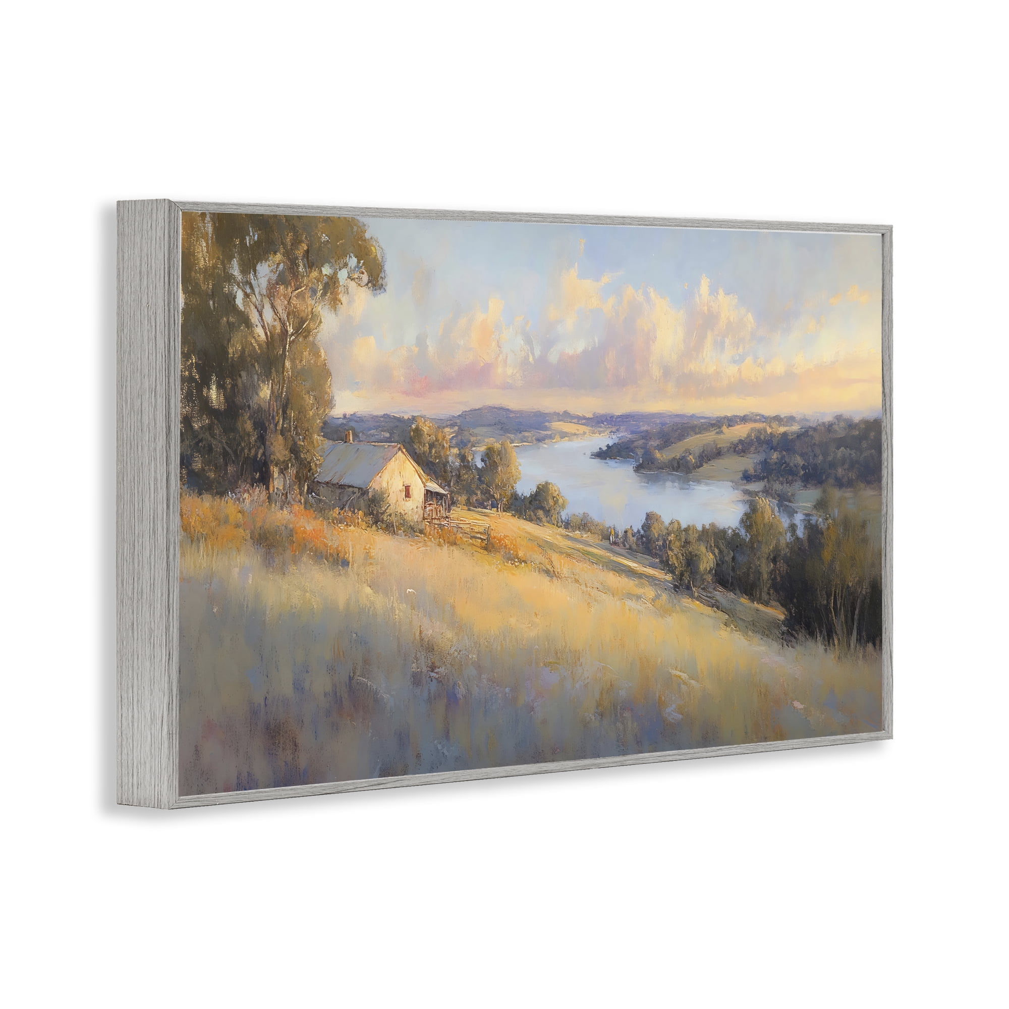 Stupell Industries Hilltop Cottage in Sunset Glow Gray Framed Giclee Art, design by Creative Studio