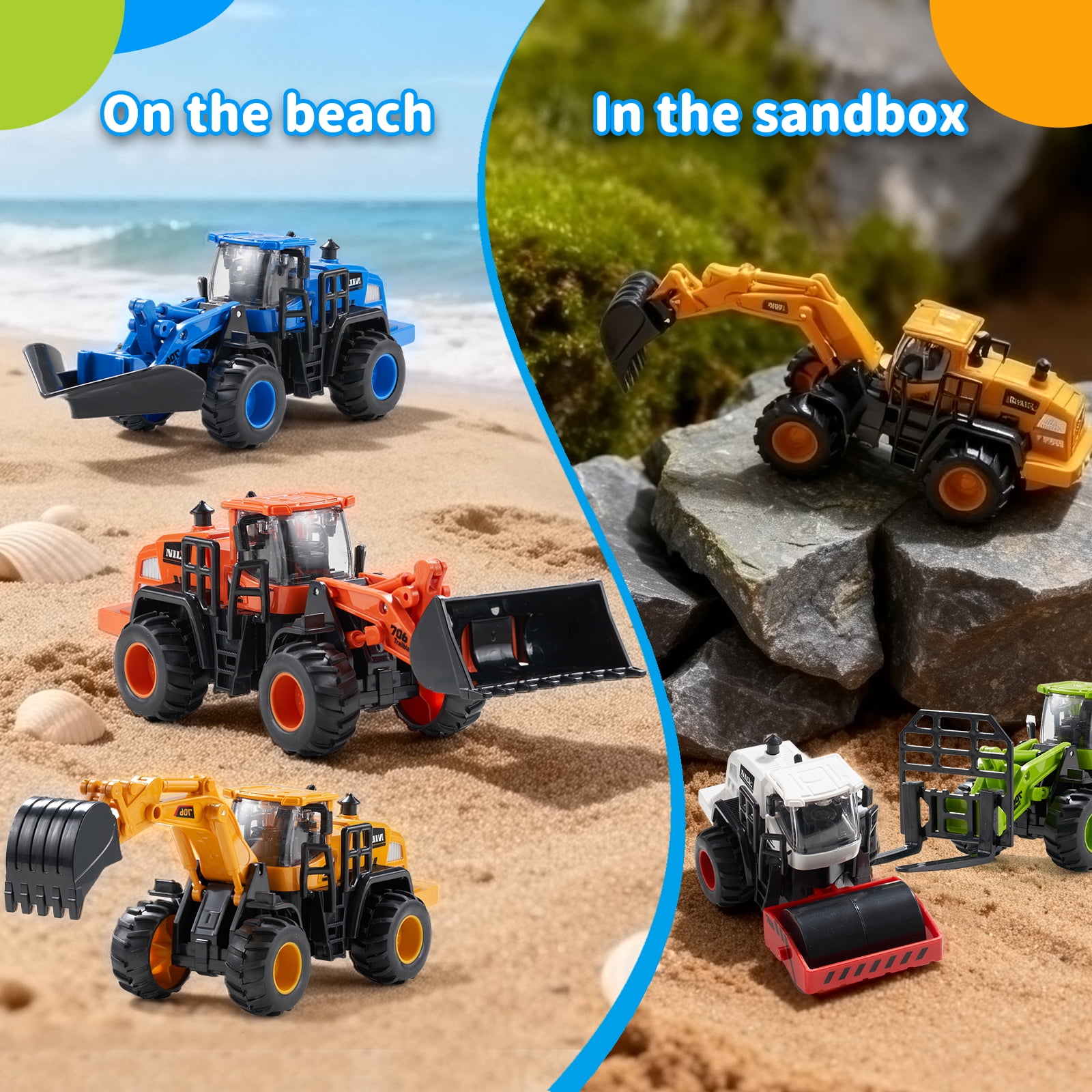 Dimoarch Construction Trucks Toys for Boys 3 4 5 6 Years Old, Kids Friction Powered Trucks Vehicles Sandbox Beach Excavator Toys for Boys, Birthday Gift for Toddlers