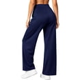 thumbnail image 3 of Cadmus Womens High Waist Stretch Wide Leg Lounge Pants Loose Fit Yoga Workout Sweatpants with Pockets, Navy Blue, L, 3 of 9