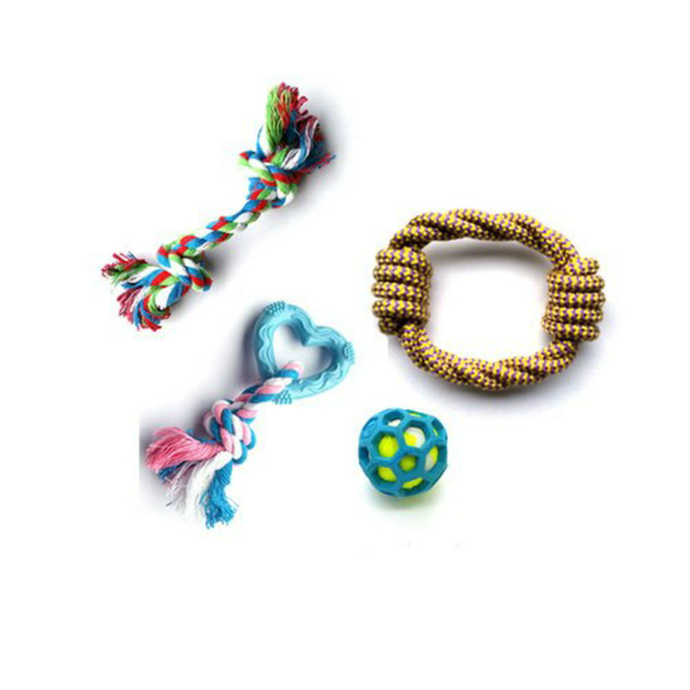 Rope Knot Rubber Ring Dog Puppy Toy 4 Pack - Walmart.com - Walmart.com