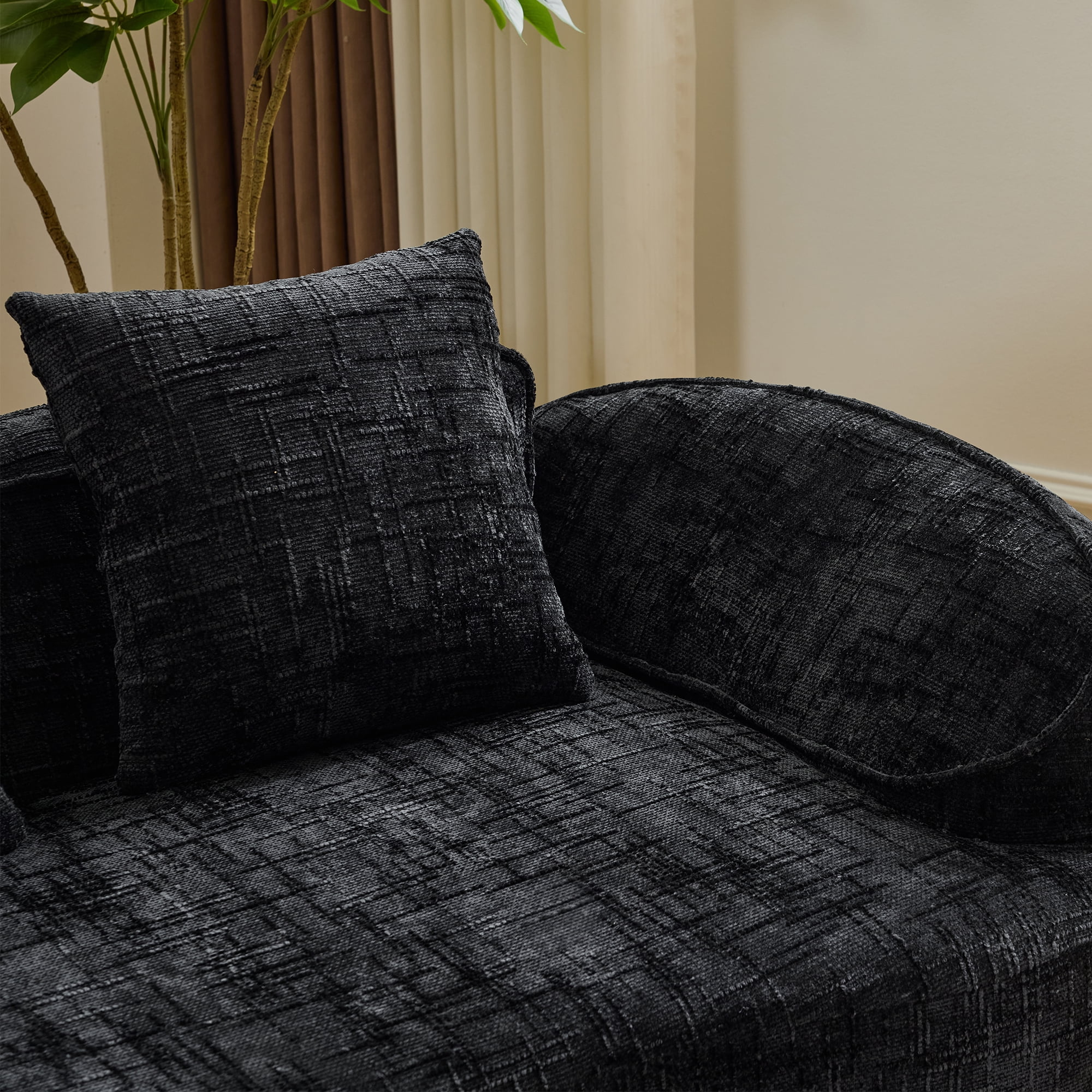 MAYEERTY 4-Seat Curved Compressed Sectional Sofa, Upholstered Cloud Modular Couch with Throw Pillows, No Assembly for Living Room Apartment Small Spaces
