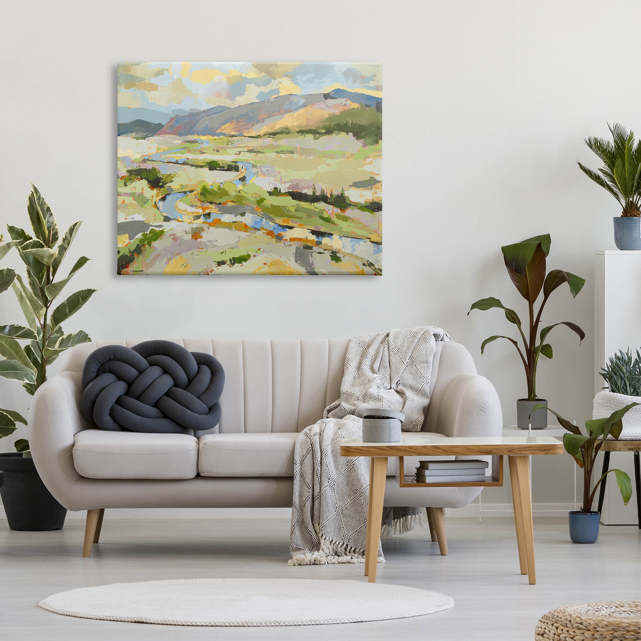 Lush Green Mountain Landscape Abstract Painting Gallery Wrapped Canvas Print Wall Art