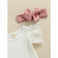 thumbnail image 5 of Kiapeise Newborn Baby Girl Outfits 3 6 12 18 Months Flying Sleeve Ribbed Romper Suspender Skirt with Headband 3Pcs Clothes Set, 5 of 8