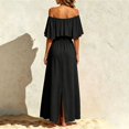 thumbnail image 5 of ZHOGXU Fashion Womens Bodycon Midi Dresses Black Solid Color Off Shoulder Short Sleeve Slit Weekend Outdoor Wear, 5 of 6