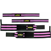 gabor fitness heavy duty weightlifting wrist wraps and straps combo package, black/pink rugged
