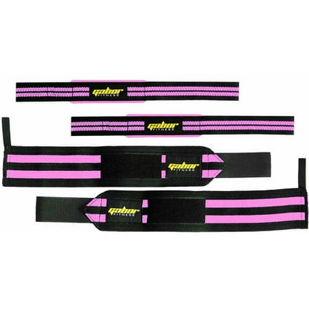 gabor fitness heavy duty weightlifting wrist wraps and straps combo package, black/pink rugged