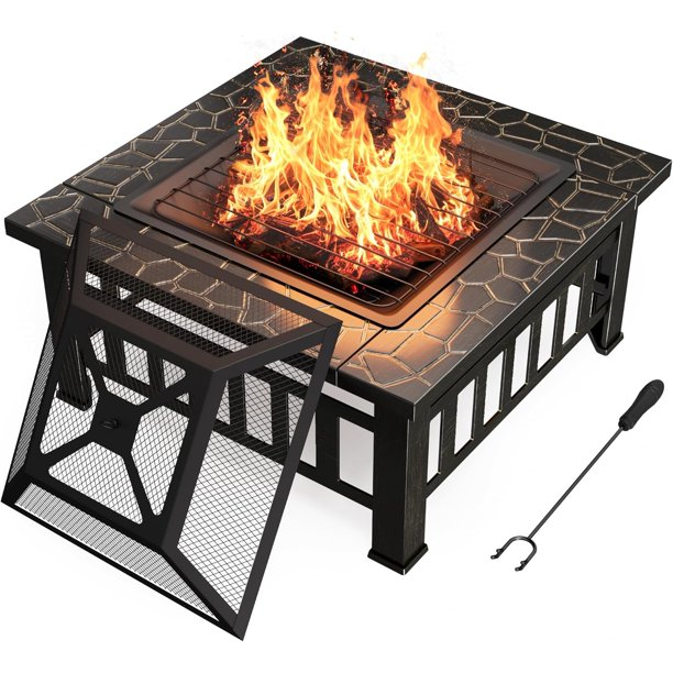 WLXIANG Outdoor Fire Pit, 32 Inch Firepit Table Metal Outdoor Fireplaces with Waterproof Cover for Outside Patio Camping (Bronze)