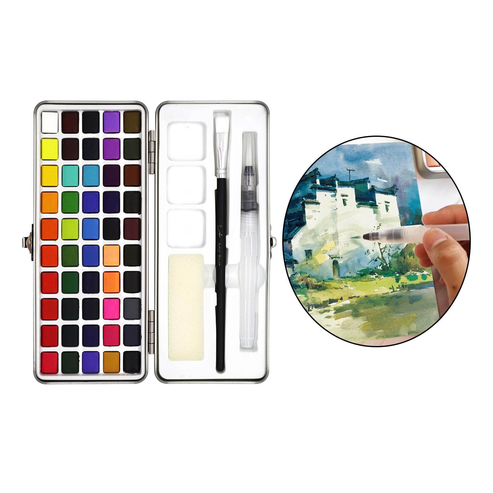 Portable Solid Watercolor Paint Set with Storage Case Professional Water Painting Pigment for Painting Coloring Adults Kids Amateur Hobbyists 50 Colors