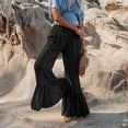 thumbnail image 2 of Womens Casual Pants Elasticated High Waist Trousers Plus Size Wide Leg Pants Solid Pleated Trousers Ruffled Hem Trousers, 2 of 8