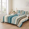 thumbnail image 2 of Twin Quilt Set 68''x86'', Turquoise Beige Lightweight Summer Bedspread Coverlet Set with 2 Pillow Shams, Boho Vertical Stripes Bohemian Retro Breathable All Season Quilt Bedding for Dorm/Bedroom, 2 of 9