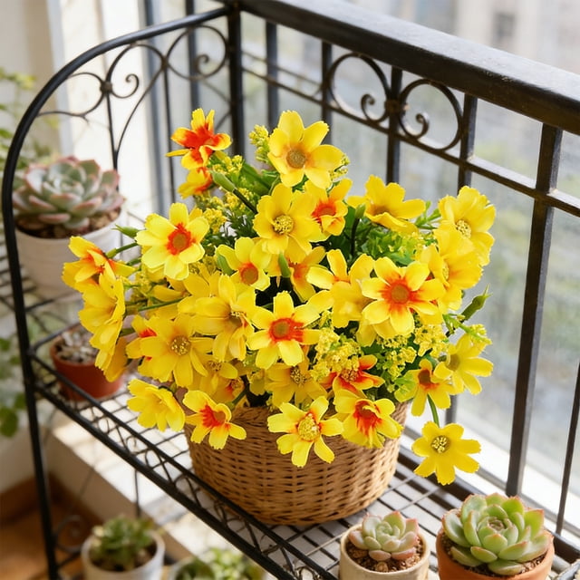 Flores Artificiales de Otoño Qazbgdl para Jarrones | Arreglo Floral de 28 Crisantemos y Orquídeas | Flores de Plástico de 32 Cm para Decoración de Exteriores y Hogar