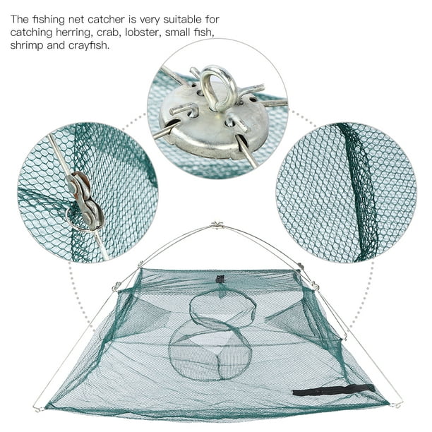 Folding Fishing Net, Bait Trap Fishing Net, Folding Shrimp Cage Small  Fishing Net For Crab Fish Lobster Black Carp 4 Corner Enclosed 100cm