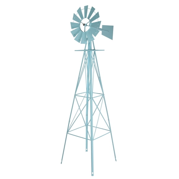 8FT Ornamental Windmill Backyard Garden Decoration Weather Vane, Weather Resistant Yard Metal Windmill, Blue