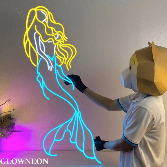GLOWNEON Mermaid Neon Sign LED Light, Beautiful Mermaid Wall Art Decor