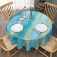 thumbnail image 3 of Blue and Gold Marble Shimmer Streaks Pattern Round Tablecloth 60"x60",Wrinkle Wipeable Table Cloth for Kitchen Dining Room Picnic Patio Party, 3 of 6