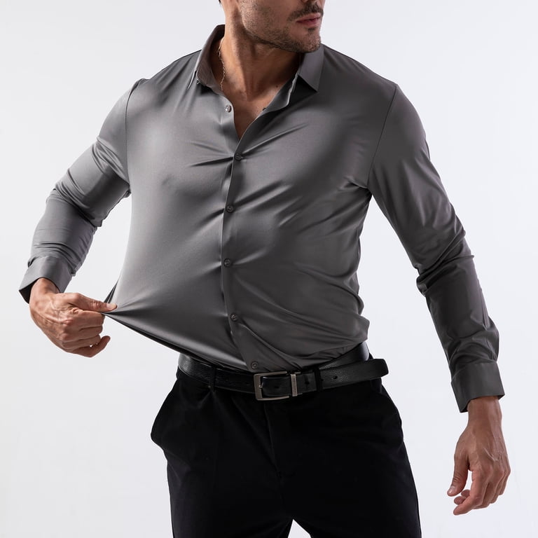 Bxsruta Shirts for Men, Men's Non-Iron Turndown Collar Solid Dress Shirt, Anti-Wrinkle Long Sleeve Professional Blouse, Size: Medium, Gray Bxsruta Shirts for Men, Men's Non-Iron Turndown Collar Solid Dress Shirt, Anti-Wrinkle Long Sleeve Professional Blouse, Size: Medium, Gray