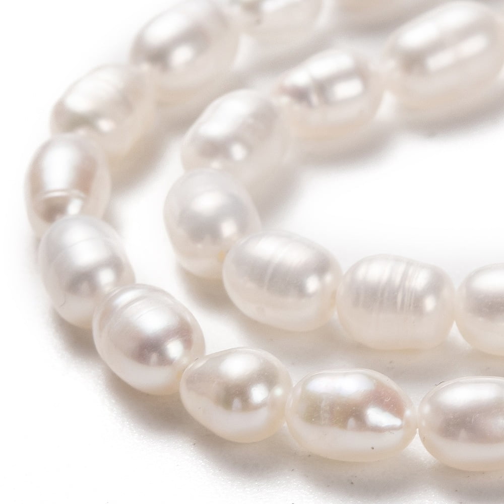 3 Strand Natural Cultured Freshwater Pearl Beads Strands Rice Bisque 6~9x4~5mm Hole: 0.5mm about 45pcs/strand 14.37 inch(36.5cm)