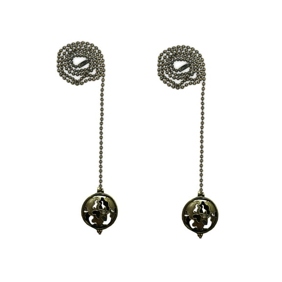 Royal Designs 24 Inch Adjustable Ceiling Fan Pull Chain Extension with Glimmering Star Ornament, Antique Brass, Set of 2