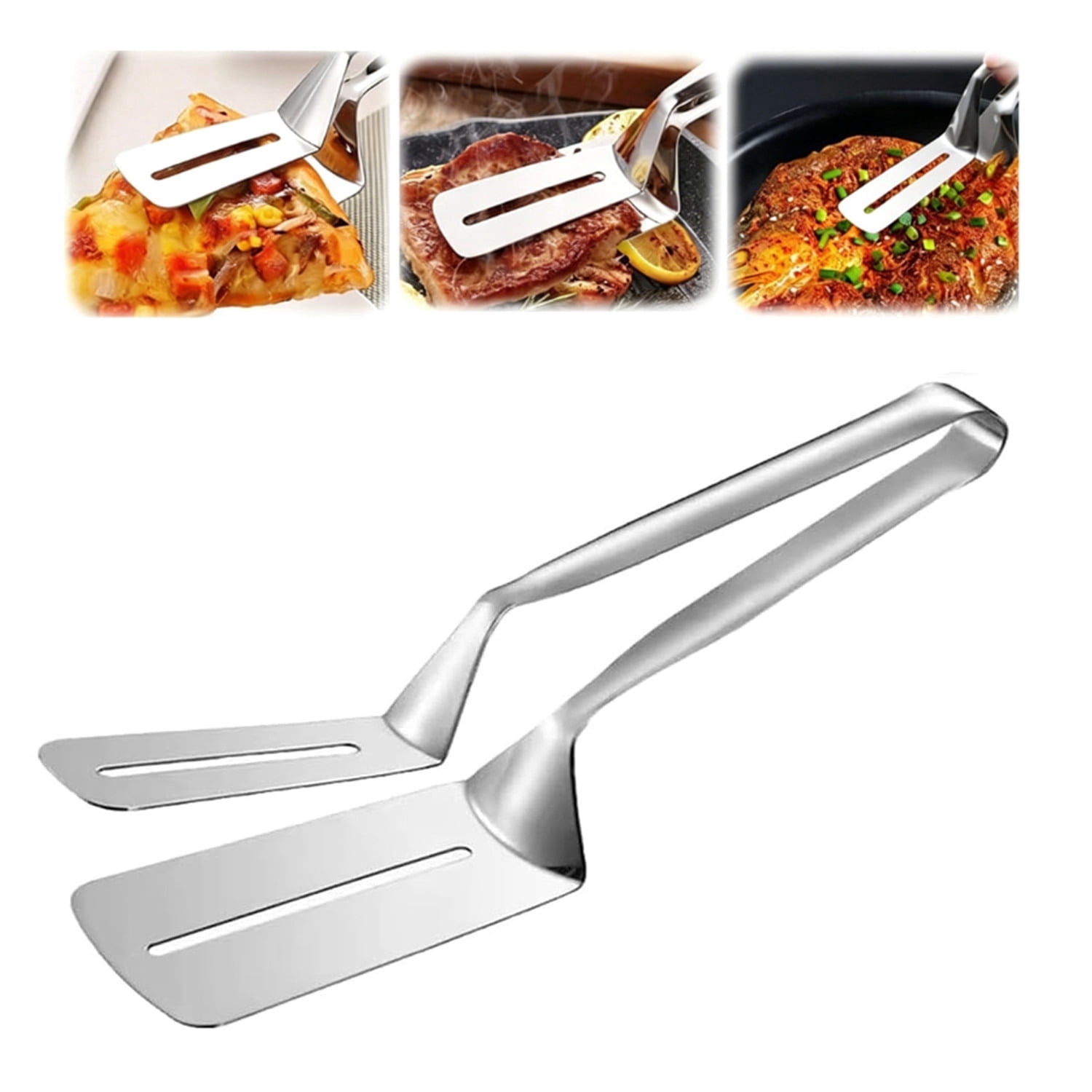 1Pc Stainless Steel Grill Clamp, 304 Food Flip Tong & Double-Sided Shovel Clip, Multipurpose Grill Tool for Outdoor Grilling & Kitchen Cooking