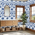thumbnail image 4 of Peel and Stick Wallpaper 23.6in x 9.8ft Blue Floral Damask Elegant Brushstroke White Contact Paper Vinyl Self-Adhesive Removable Wall Paper for Bedroom Kitchen Cabinet Renter Friendly, 4 of 8