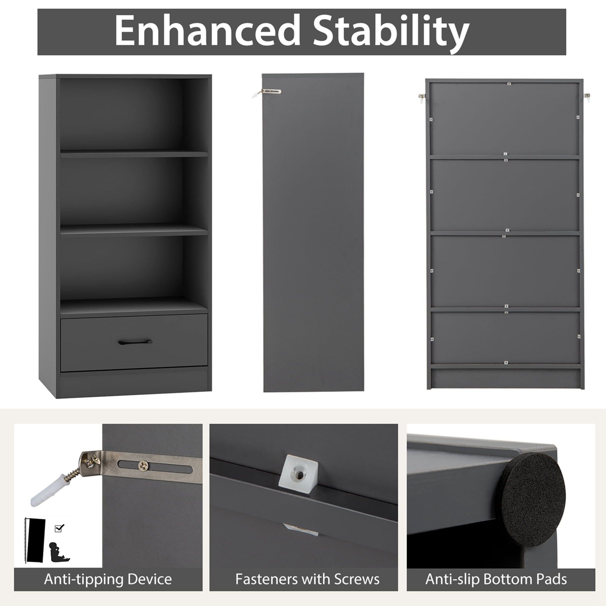 Costway 48'' 4-Tier Display Organizer Bookcase, Grey