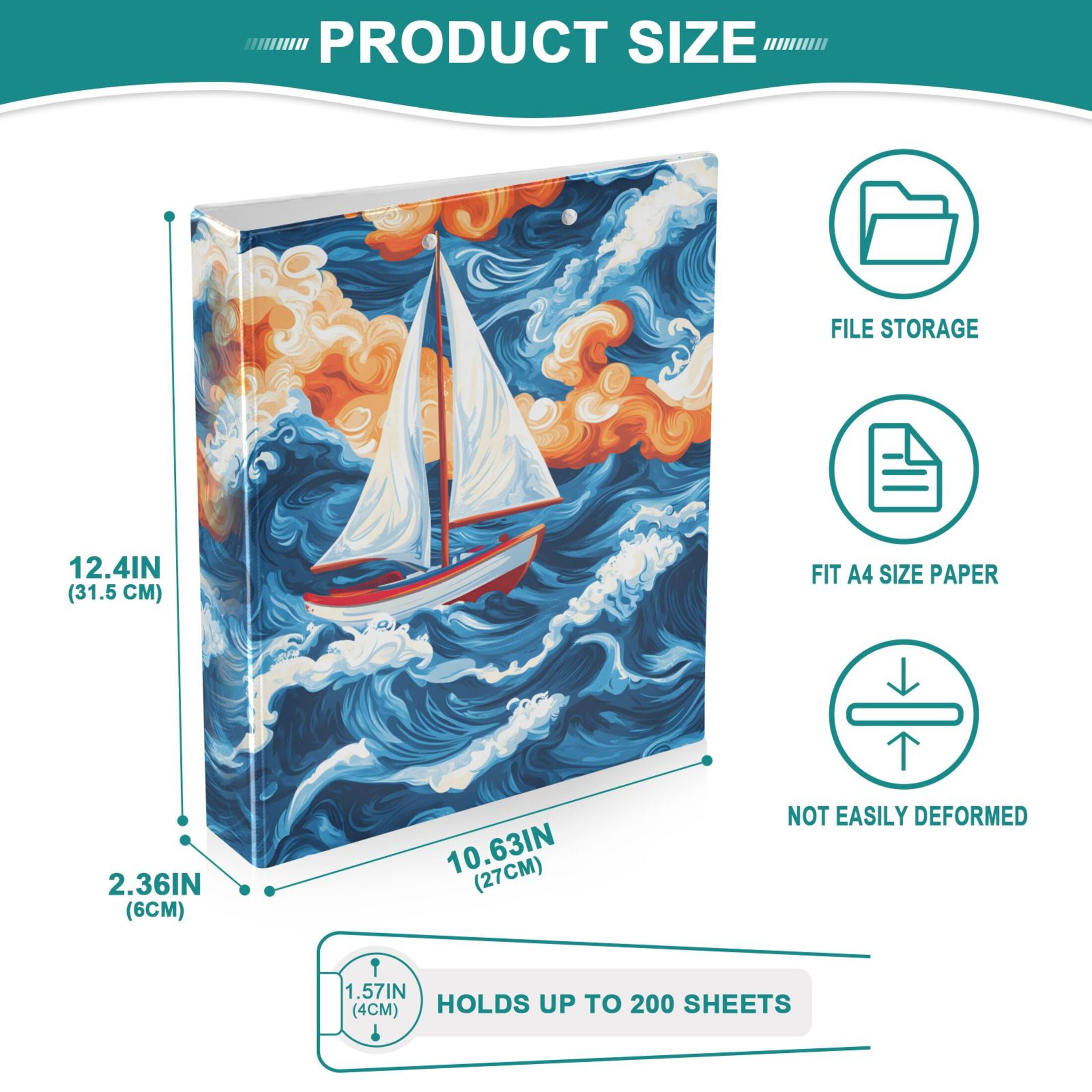 joogoo Sailboat Landscape Sea Hardcover 3 Ring Binder 1.5" Round Rings Interior Pockets Binders Organizer 1 Pack