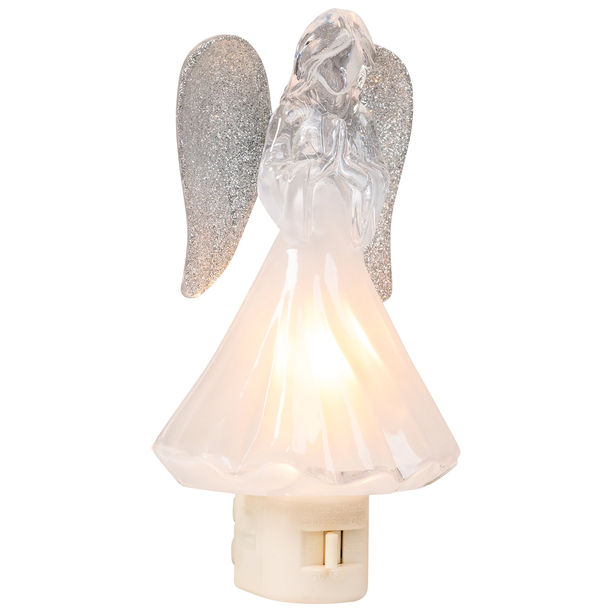 Frosted Angel with Glittered Silver Wings Christmas Night Light - 6.5"