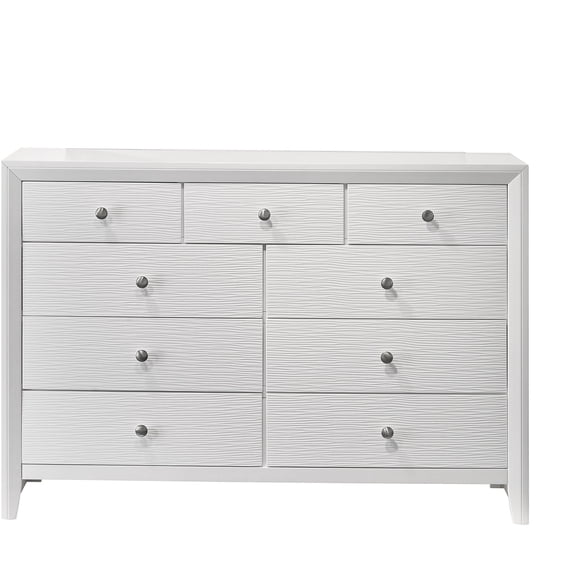 JERFIT 9-Drawer Dresser for Bedroom, Modern White Wood Chest of Drawers with Round Knobs, Wide Storage Organizer for Living Room