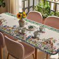 thumbnail image 3 of Spring Botanical Table Cloths for 8 Foot Rectangle Tables, Farmhouse Vintage Black Plaid Brown Patio Waterproof Elastic Fitted Tablecloths, Washable Rectangular Table Cover for Camping, 3 of 8