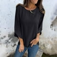 thumbnail image 2 of Lenpel Women's 3/4 Length Sleeve Tops Crew Neck Solid Color Casual T Shirts Fall Fashion Tunic Blouses, 2 of 7