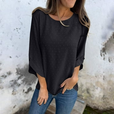 Tops for Women DYTTDG Women's Fashion Lightweight Round Neck 3/4 Sleeve Tee Casual Loose Shirt Pullover Tops on Clearance