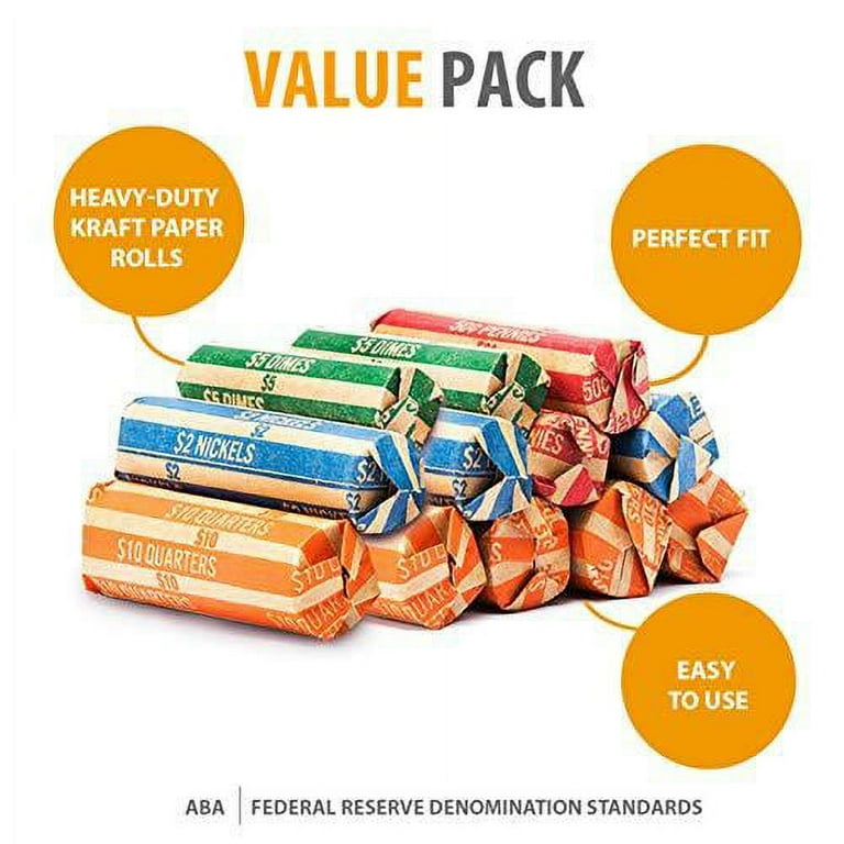 Coin Roll Wrappers 220 Pack Assorted Flat Coin Papers Bundle of