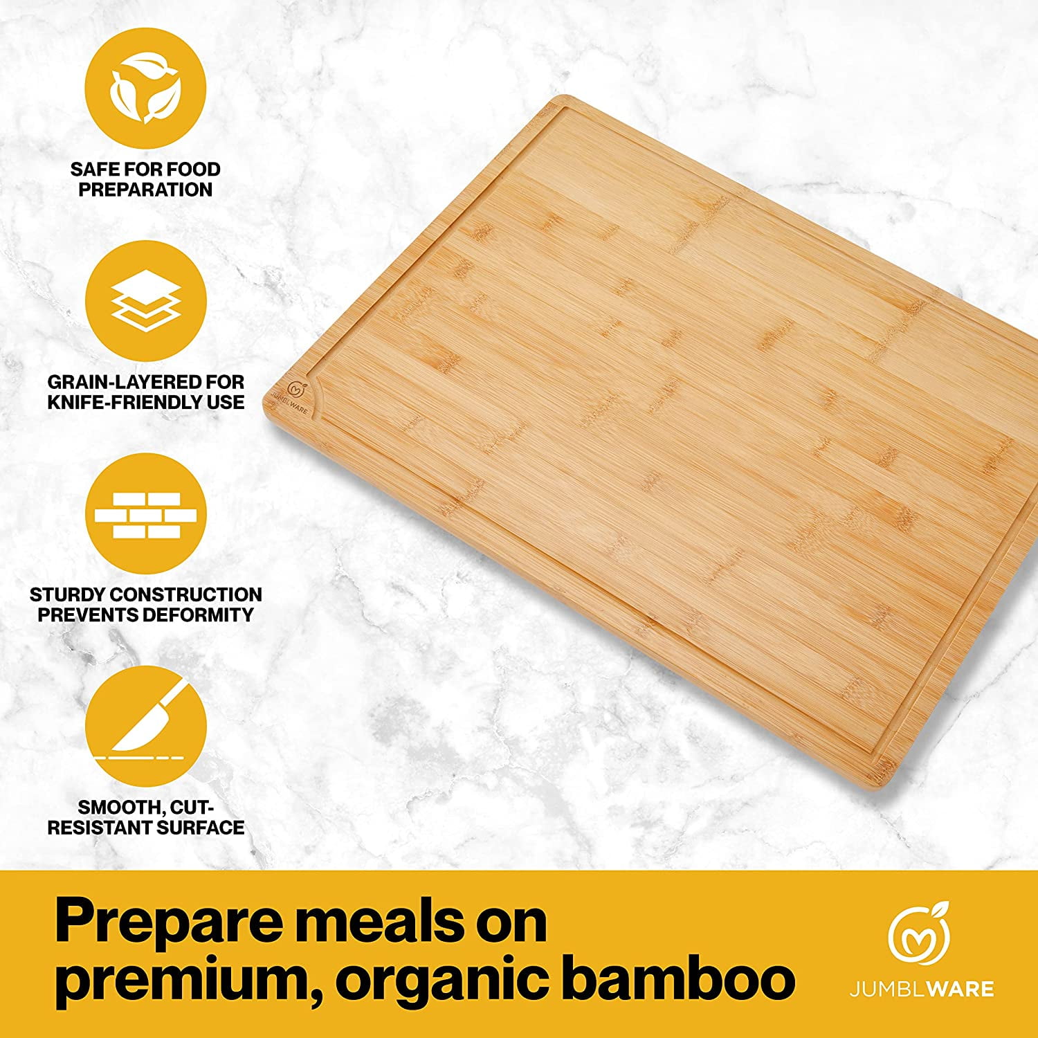JumblWare Bamboo Cutting Board, 18x24 Large Wooden Chopping Block Tray W/Handles