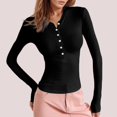 thumbnail image 2 of IWRICH Women's Long Sleeve Henley Shirts Spring Fashion Clothing Fitted Casual Basic Cute Tops Button V Neck T-Shirts Black S, 2 of 4