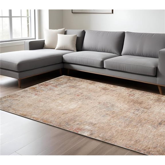 HomeRoots 570973 8 x 10 ft. Beige & Brown Abstract Rectangle Area Rug with Fringe