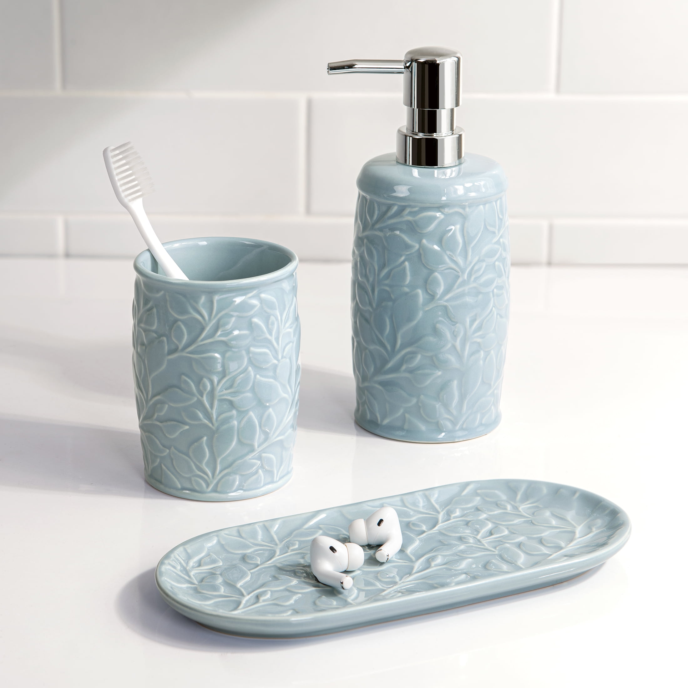 Mainstays Floral Ceramic Toothbrush Holder for Adults