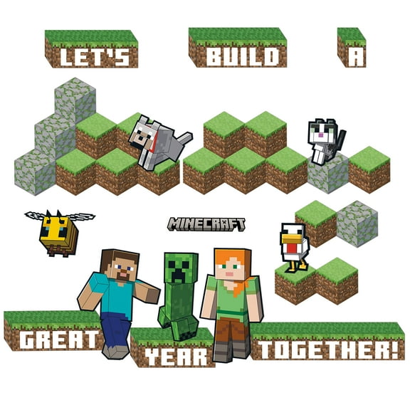 Eureka Minecraft Building A Great Year Classroom Bulletin Board Set for Teachers, 33 Pieces