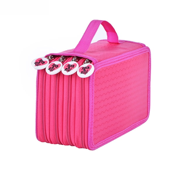Estuche para lápices de colores con 72 compartimentos, práctico estuche grande para lápices de acuarela, bolígrafos de gel y lápices comunes (rosa rojo)