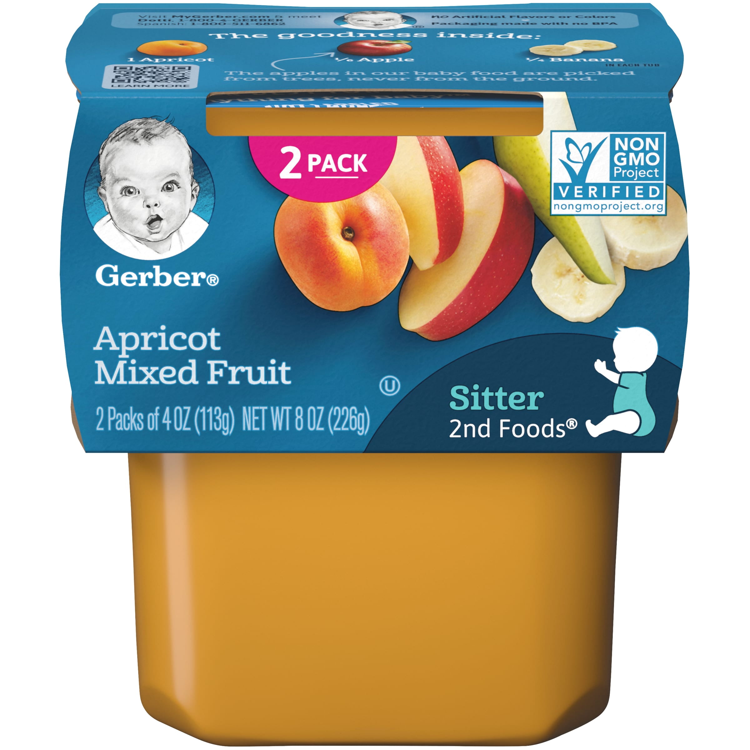 Gerber 2nd Foods Apricot Mixed Fruit, 4 oz Tubs, 2 Count