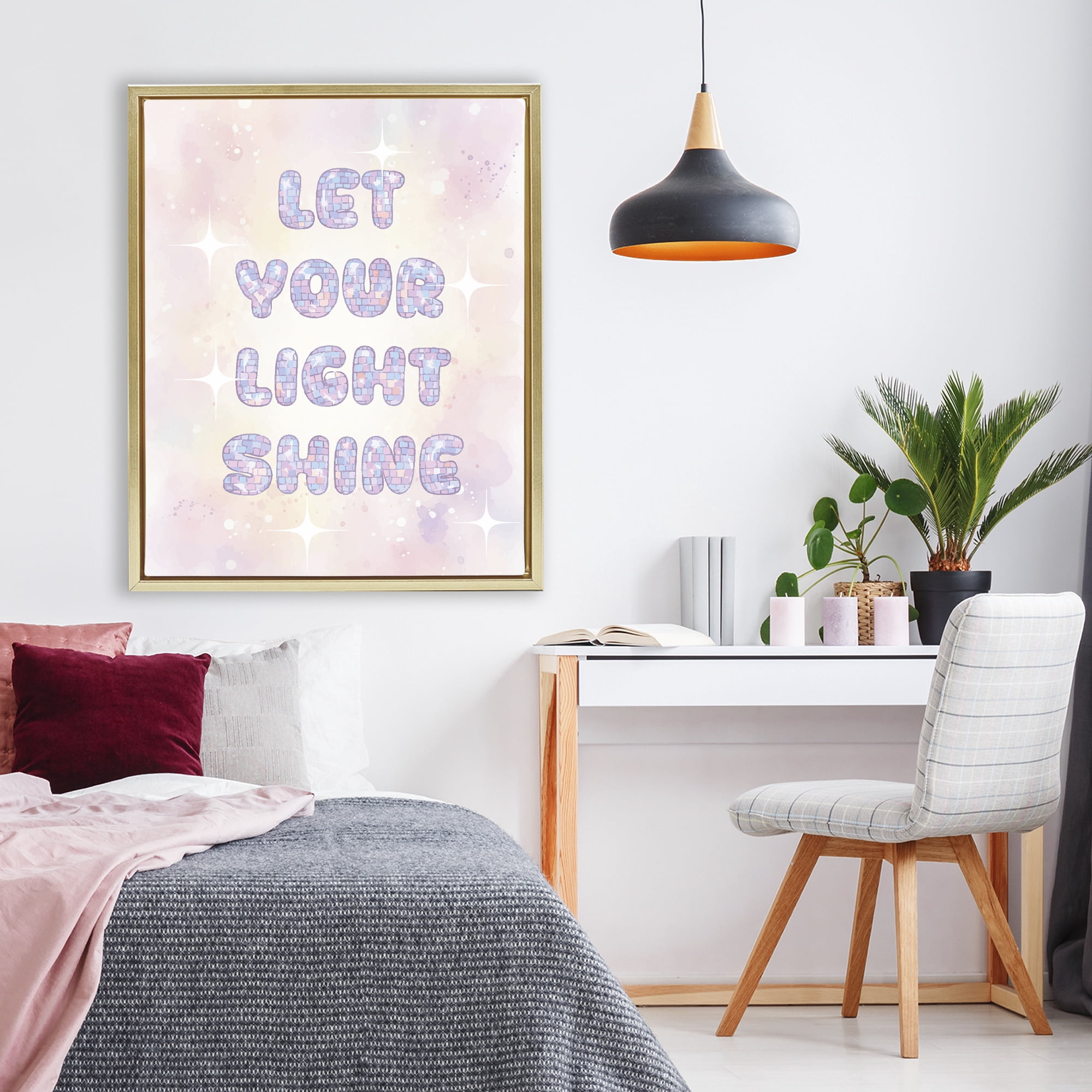 Stupell Industries Let Your Light Shine Pastels Gold Framed Floater Canvas Wall Art, design by Lil' Rue