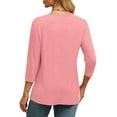 thumbnail image 4 of 3/4 Length Sleeve Womens Tops V Neck Casual Tunic Tops Basic Shirts Loose Fit Blouse Pink XXL, 4 of 6