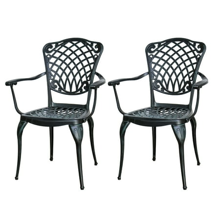 Withniture Outdoor Patio Chairs Set of 2, Cast Aluminum Patio Dining Chairs with High Back and Armrests, All Weather Metal Bistro Dining Chairs for Garden Deck Backyard, Vintage Green