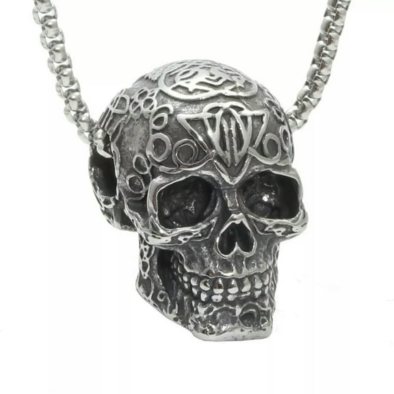 GKNET Gothic Mens Biker Skull Pendant Necklace Men Stainless Steel Chain Silver