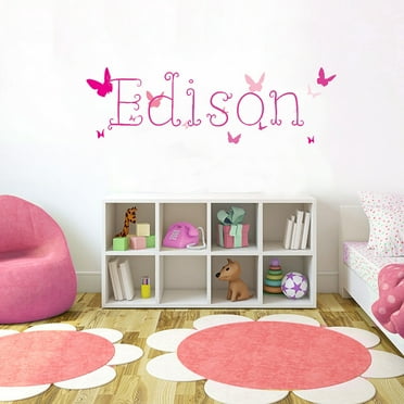Pink Butterfly Font5 h12" Made-to-Order Baby Name Kid Room Nursery Wall Art Clear Vinyl décor Decal Sticker