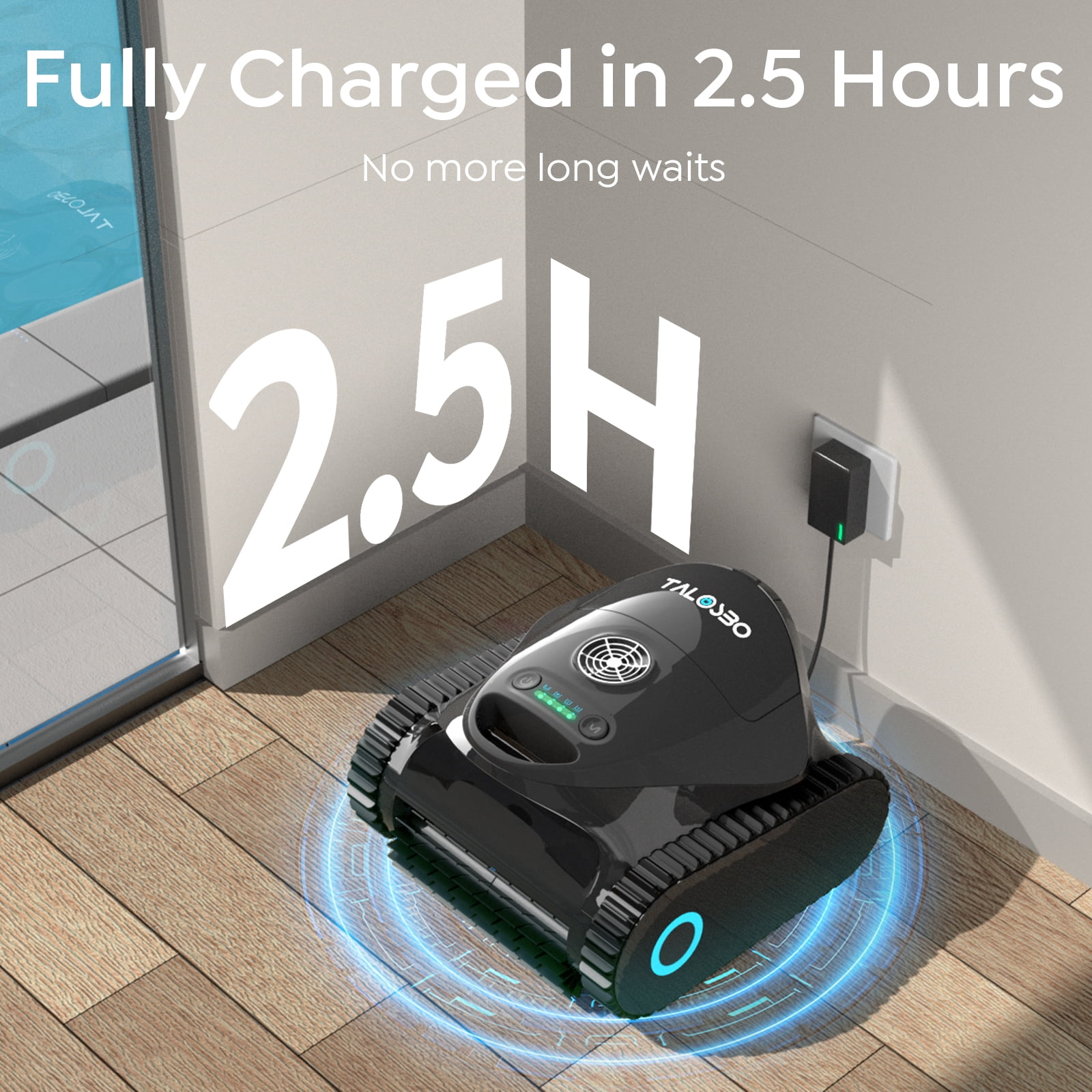 Talosbo C1 Cordless Robotic Pool Vacuum Cleaner with Wall & Waterline Cleaning, 180 Min for Inground Pools Up to 1615 Sq.ft,Dual Filtration, Smart Navigation, App Support