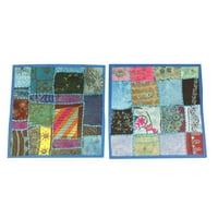 Mogul Blue Throw Pillow Sham Vintage Patchwork Embroidered Cotton Cushion Covers 16"x16"