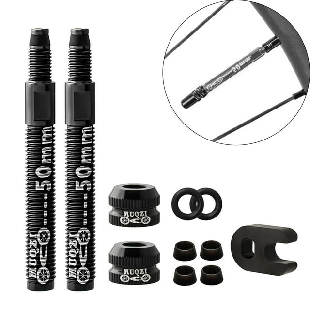 Bicicleta de montaña Bicicleta Tubeless Carbono Cuchillo Rim Presta Vástago de válvu universal, Válvu francesa Extensor aíble con núcleos 2pcs 50mm negro Macarena vástago de válvula sin cámara