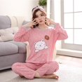 thumbnail image 2 of 1 Set Women Nightwear Sexy Cartoon Print Long Sleeve Pajama Set Plus Size Home Clothes Pink M, 2 of 5